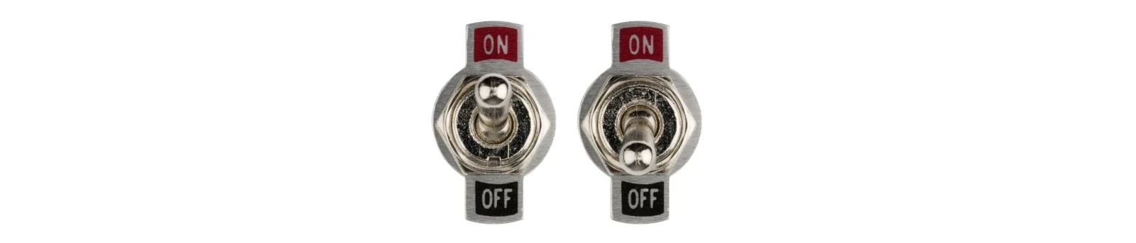 Two toggle switches, one set to the on position and the other set to the off position